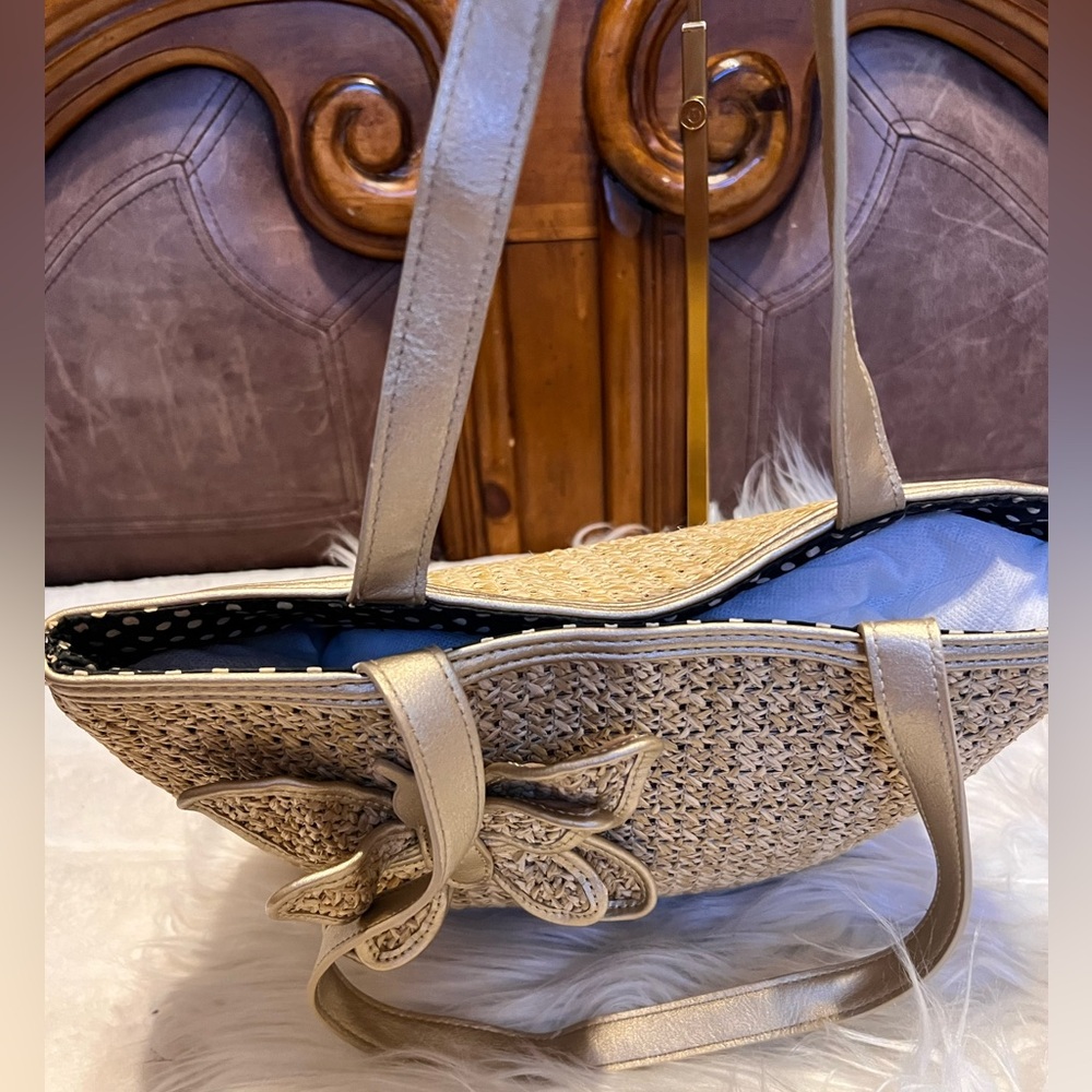 Bueno Tan Canvas & Brown Leather Satchel with Gold Hardware - Picture 10 of 10